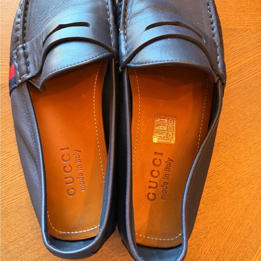 Men's Navy Gucci Web Accent Driver Loafers - Picture 3 of 10